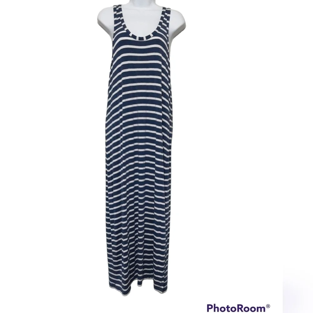 Jcrew women maxi dress stripped bleue casual pull S soft stretchy y2k Vacation